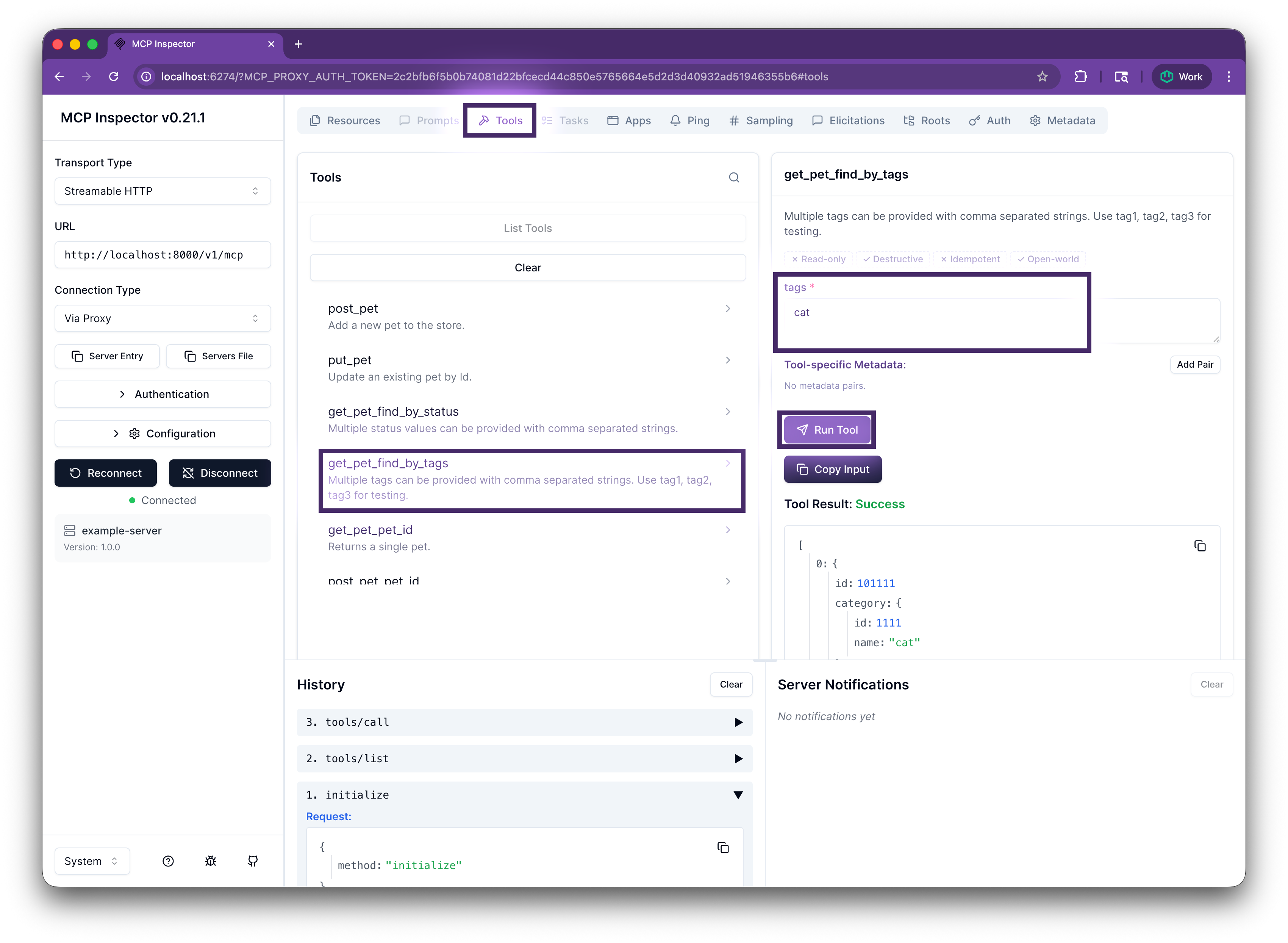 SandboxMCP Petstore Demonstration, Querying for Cats